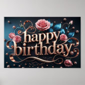 バラ金ゴールド誕生日の豪華エレガントな贅沢 ポスター (正面)