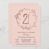 バラ金ゴールド誕生日ガールズ21歳の誕生日の招待状 招待状 (正面/裏面)