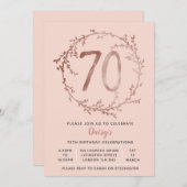 バラ金ゴールド誕生日ガールズ70歳誕生日の招待 招待状 (正面/裏面)