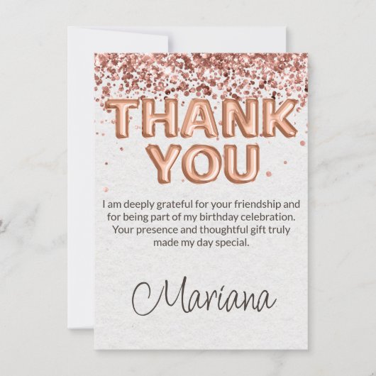 バラ金ゴールド誕生日パーティーサンキューカード 招待状 (正面)