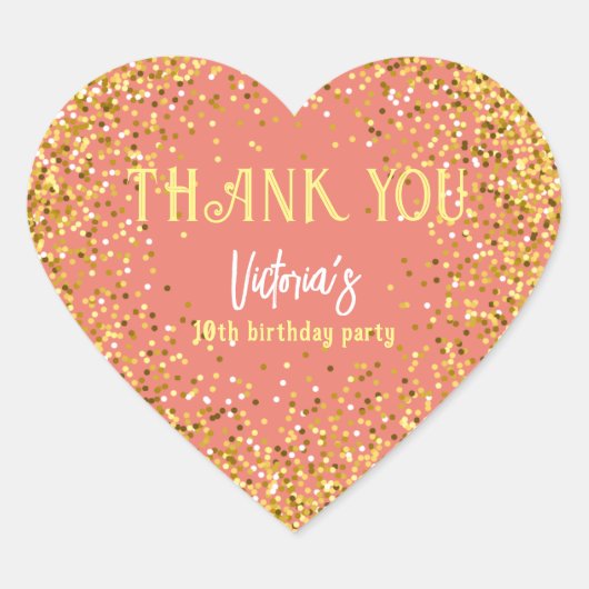 バラ金ゴールド誕生日パーティー感謝ハートステッカー ハートシール (正面)