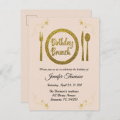 バラ金ゴールド誕生日ブランチの招待状 インビテーションポストカード (正面/裏面)