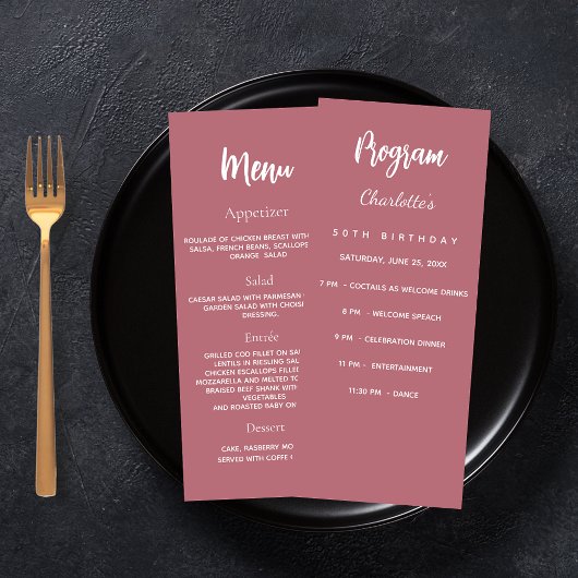 バラ金ゴールド誕生日プログラムディナーメニューカード 招待状