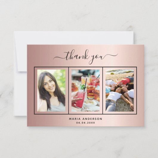 バラ金ゴールド誕生日感謝していあなたカスタムの写真 サンキューカード (正面)