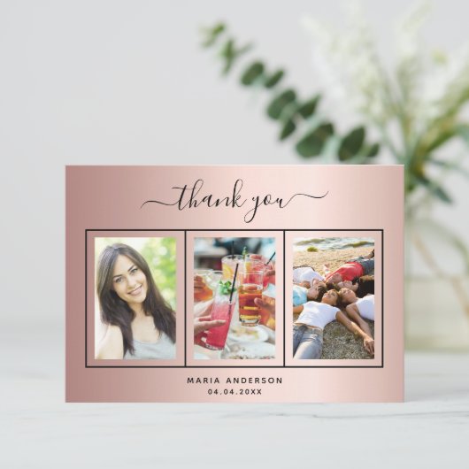 バラ金ゴールド誕生日感謝していあなたカスタムの写真 サンキューカード (スタンド正面)