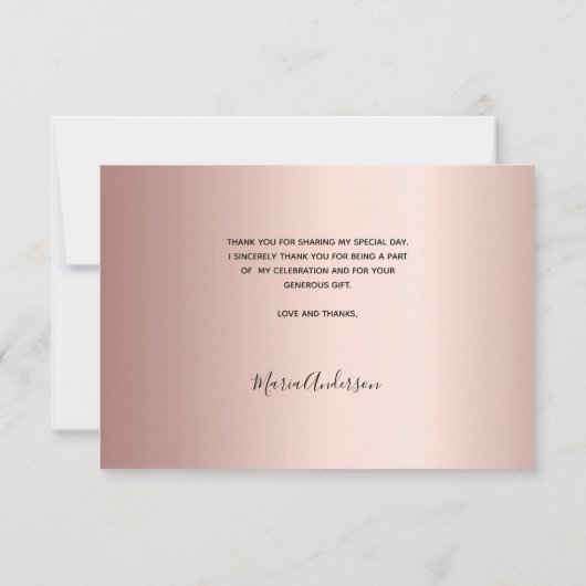 バラ金ゴールド誕生日感謝していあなたカスタムの写真 サンキューカード (裏面)