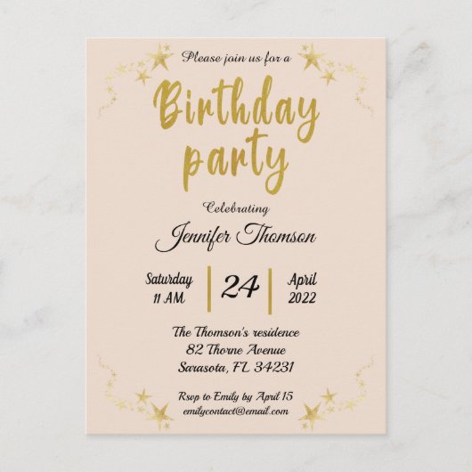 バラ金ゴールド誕生日 ポストカード (正面)