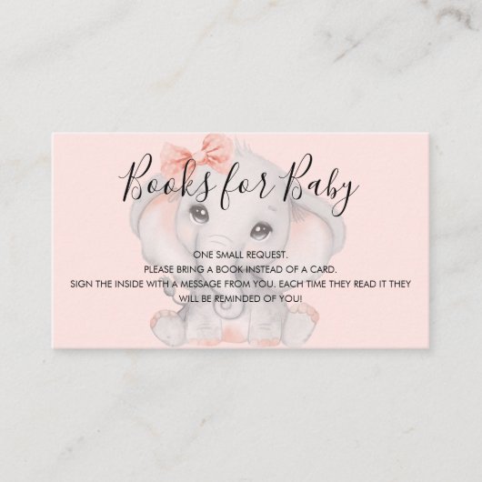 バラ金ゴールド象の女の子の赤ちゃんシャワー本のリクエスト エンクロージャーカード (正面)