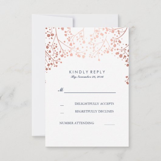 バラ金ゴールド赤ちゃんのブレスウェディングRSVPカード 出欠カード (正面)