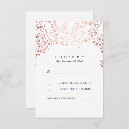 バラ金ゴールド赤ちゃんのブレスウェディングRSVPカード 出欠カード (正面/裏面)