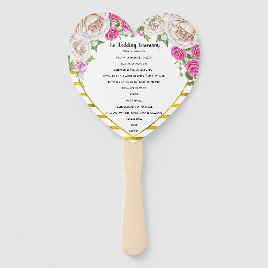 バラ金ゴールド赤面および深いピンクハート形状プログラム ハンドファン (正面)