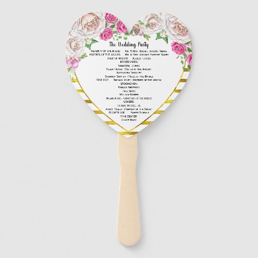 バラ金ゴールド赤面および深いピンクハート形状プログラム ハンドファン (裏面)