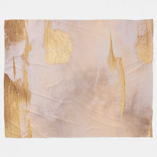 バラ金ゴールド赤面と金ゴールドテクスチャ フリースブランケット (正面(横))