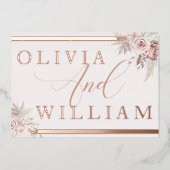 バラ金ゴールド赤面ほこりっぽいバラピンクフローラ結婚ズ 箔招待状 (正面)