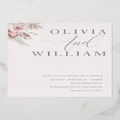 バラ金ゴールド赤面ほこりっぽいバラピンクフローラ結婚ズ 箔招待状 (裏面)