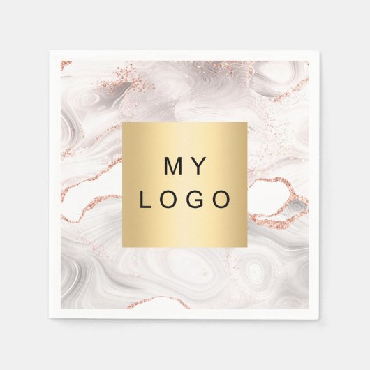 バラ金ゴールド赤面アゲート大理石ビジネスロゴ スタンダードカクテルナプキン (正面)