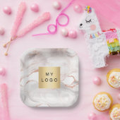 バラ金ゴールド赤面アゲート大理石ビジネスロゴ ペーパープレート (パーティー)