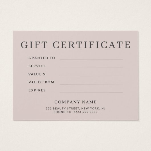 バラ金ゴールド赤面エレガントのピンクの贈与券 (裏面)