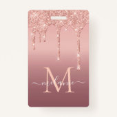 バラ金ゴールド赤面カスタムグリッターレター名バッジ バッジ (裏面)