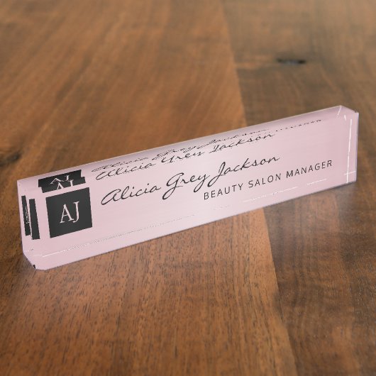 バラ金ゴールド赤面ガーリーピンク営業所モダン デスクネームプレート (側面)