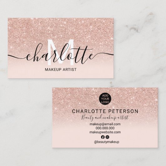バラ金ゴールド赤面グラデーションピンク大理石名メイクアップロゴ 名刺 (正面/裏面)