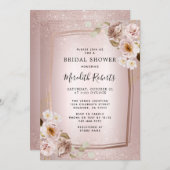 バラ金ゴールド赤面グラデーションフローラブライダルシャワー 招待状 (正面/裏面)