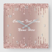 バラ金ゴールド赤面グリッターがテキストの壁時計を乾かす スクエア壁時計 (正面)