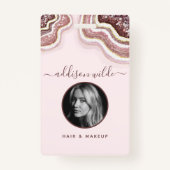 バラ金ゴールド赤面グリッターアゲートジオデラックスIDバッジ バッジ (正面)