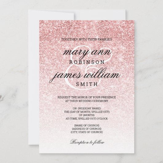 バラ金ゴールド赤面グリッターエレガントウエディング招待 招待状 (正面)