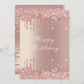 バラ金ゴールド赤面グリッタースパークリー誕生日カード (正面/裏面)