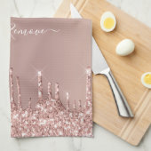 バラ金ゴールド赤面グリッタースパークルドリップカスタム文字 キッチンタオル (四つ折り)