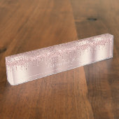 バラ金ゴールド赤面グリッタースパークルドリップカスタム文字 デスクネームプレート (側面)