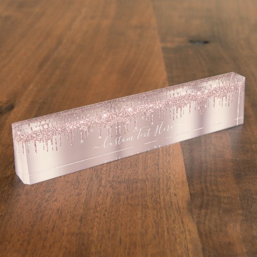 バラ金ゴールド赤面グリッタースパークルドリップカスタム文字 デスクネームプレート (側面)