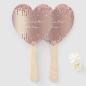 バラ金ゴールド赤面グリッタースパークルドリップカスタム文字 ハンドファン (正面&裏面)