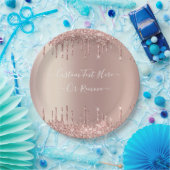 バラ金ゴールド赤面グリッタースパークルドリップカスタム文字 ペーパープレート (パーティー)