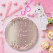 バラ金ゴールド赤面グリッタースパークルドリップカスタム文字 ペーパープレート (パーティー)