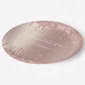 バラ金ゴールド赤面グリッタースパークルドリップカスタム文字 ペーパープレート (アングル)