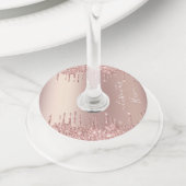 バラ金ゴールド赤面グリッタースパークルドリップカスタム文字 ワイングラスタグ (クローズアップ)