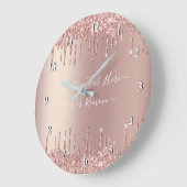 バラ金ゴールド赤面グリッタースパークルドリップス – あなたのテキスト ラージ壁時計 (傾斜)