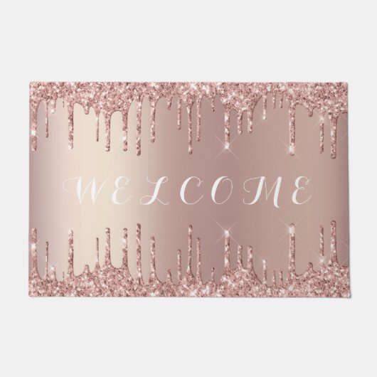 バラ金ゴールド赤面グリッタースパークルドリップス – ようこそ ドアマット (正面)