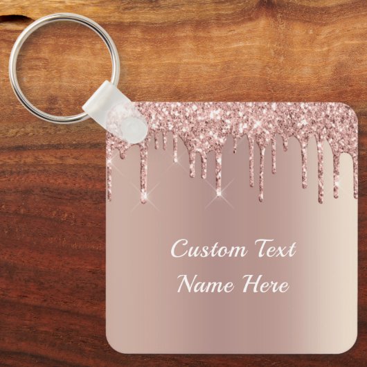 バラ金ゴールド赤面グリッタードライブ文字名キーチェーン キーホルダー (正面)