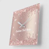 バラ金ゴールド赤面グリッタードライブ文字名壁時計 スクエア壁時計 (傾斜)