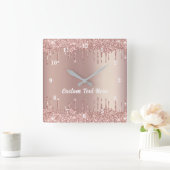 バラ金ゴールド赤面グリッタードライブ文字名壁時計 スクエア壁時計 (ホーム)