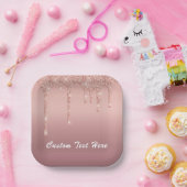 バラ金ゴールド赤面グリッタードライブ文字紙プレート ペーパープレート (パーティー)