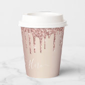 バラ金ゴールド赤面グリッタードライブ – 文字/名前の追加 紙コップ (裏面)