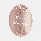バラ金ゴールド赤面グリッタードリップクリスマスオーナメント メタルオーナメント (正面左)