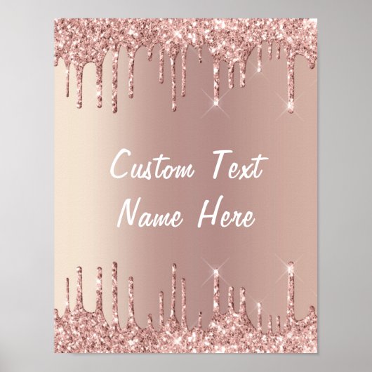 バラ金ゴールド赤面グリッタードリップスのポスタカスタムー文字 ポスター (正面)