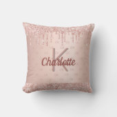 バラ金ゴールド赤面グリッタードリップモノグラム名 クッション (正面)