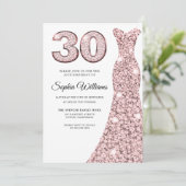 バラ金ゴールド赤面グリッタードレス30th誕生日パーティー 招待状 (スタンド正面)