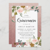 バラ金ゴールド赤面グリッターフローラモダンキンセアニェラ 招待状 (正面/裏面)